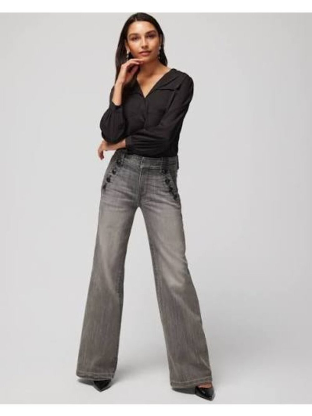 WHBM Size 2 Mariner Wide-Leg High-Rise  Jean's Faded Gray Wash Denim - Picture 2 of 14